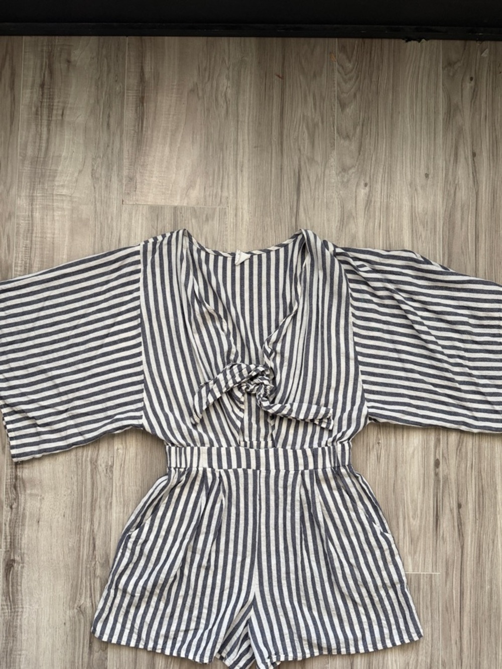 Navy and White Striped Tie-Front Romper